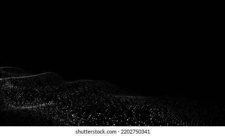 Futuristic moving wave. Digital background with moving glowing particles. Big data visualization. Vector illustration.