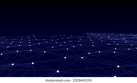 Futuristic moving wave. Digital background with moving glowing particles and lines. Big data visualization. Vector illustration.