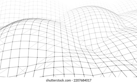 Futuristic moving white wave. Digital background with moving particles and lines. Big data visualization. Vector illustration.