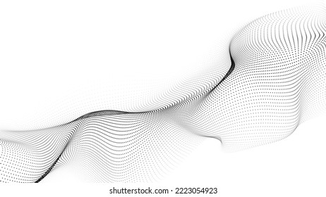 Futuristic moving white wave. Digital background with moving particles. Big data visualization. Vector illustration.