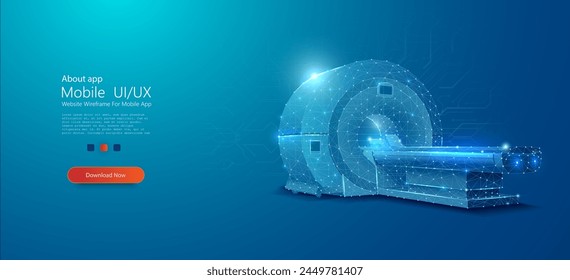 Futuristic MRI Scanner: Advanced Medical Technology Concept. A conceptual image of a modern, digital wireframe MRI machine, highlighting cutting-edge medical diagnostic technology. Vector svg