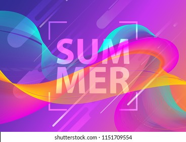 Futuristic music fest summer wave poster. Club party flyer. Abstract gradients waves technology background. Eps10 vector illustration.