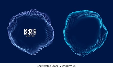 Futuristic Music Sound Wave Visualization. Abstract 3D Particle Flow Circle. AI Technology, Digital Data, and Audio Spectrum Concept. Vector Background for Music, Tech, and Science.