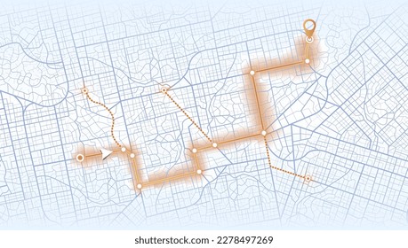 Futuristic navigate map. Huge city top view. Illustration in casual graphic design. fragments of town. Street roads and location, vector background. Garish vector illustration of roadmap.