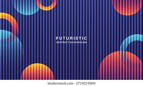 Neon Futurista Abstrato Fundo. Papel de parede geométrico colorido moderno com gradientes, linhas verticais e círculos vibrantes dinâmicos. Ilustração de vetor