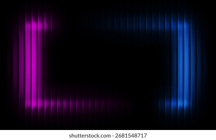 Futuristic neon abstract background with rectangular frame glowing. Blue, purple color fractal glass gradient background. Ideal for tech, sci-fi, business, innovation, and creative projects