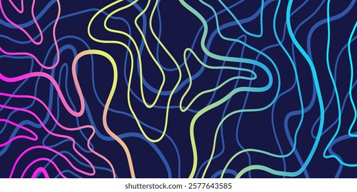 Futuristic neon abstract topography background. Abstract wavy pattern cover. Topographic geometry texture. Web site backdrop vector illustration