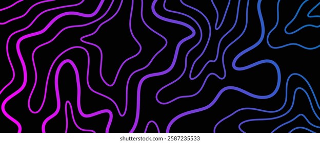 Futuristic neon abstract topography background. Abstract wavy pattern cover. Topographic geometry texture. Web site backdrop vector illustration