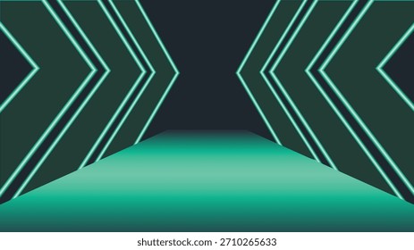 Fondo futurista de flecha de neón con líneas turquesas brillantes y un diseño moderno de estilo de túnel ideal para temas tecnológicos, diseños de juegos, interfaces digitales e imágenes abstractas creativas