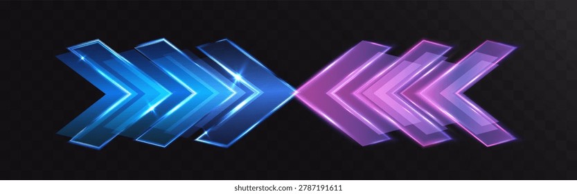 Futuristic Neon Arrow Shapes With Glowing Gradient Light Effects And Transparent Background For Digital Motion Design
