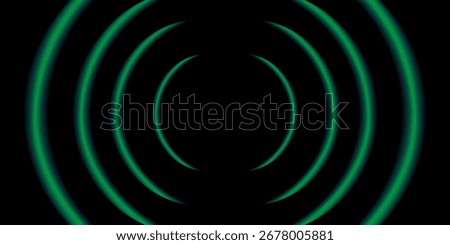 Futuristic neon background of gren glowing sound waves. Audio waveform visualization. Neon radar and searching process. Radial music and audio waves. Blue neon lights forming circles.