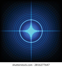 Futuristic neon blue background with glowing concentric circles and tunnel dots pattern