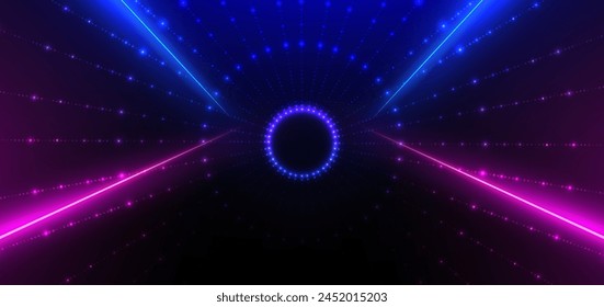 Futuristic neon blue and pink scence background and dot lighting effect. Vector illustration