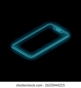 Futuristic neon blue smartphone glowing on a dark background, representing mobile technology and innovation