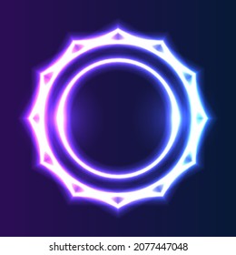 Futuristic Neon circle frame border. blue and pink neon glowing background