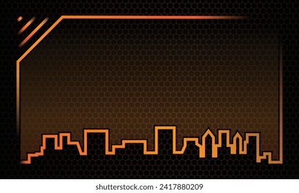 futuristic neon city border frame background. tecno Cityscape line silhouette