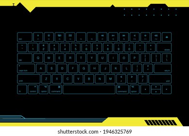 Futuristic neon computer keyboard Isolated on black background, vector illustration for interface and cyberpunk design