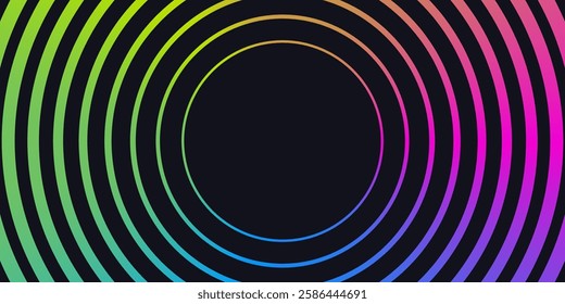 Futuristic neon curved lines with gradient effect. Vibrant vector template with circular waves. Perfect for digital banners, business cards, social media visuals, advertising, tech design