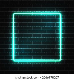Futurista borde de marco neón en la pared oscura. fondo de neón cian brillante