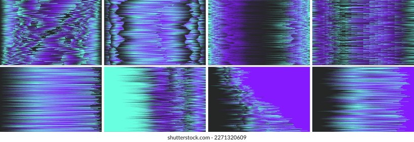Futuristic neon glitch background set. Bright neon gradient lines.