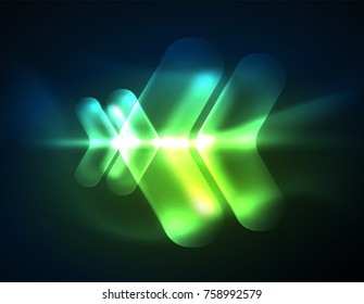 Futuristische Neon leuchtende Pfeile Techno-Hintergrund, abstrakte 3D-Technologielinien. Transparente Richtungsformen auf Farbhintergrund. Geometrischer, minimaler abstrakter Hintergrund mit Lichteffekten