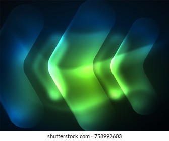 Futurista neón brillando flechas de fondo tecno, líneas abstractas de tecnología 3d. Formas de dirección transparentes en el fondo de color. Fondo abstracto geométrico mínimo con efectos de luz