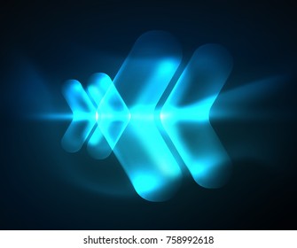 Futuristic neon glowing arrows techno background, abstract 3d technology lines. Transparent direction shapes on color backdrop. Geometric minimal abstract background with light effects