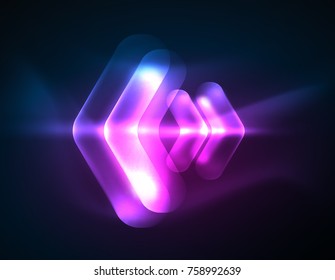 Futurista neón brillando flechas de fondo tecno, líneas abstractas de tecnología 3d. Formas de dirección transparentes en el fondo de color. Fondo abstracto geométrico mínimo con efectos de luz