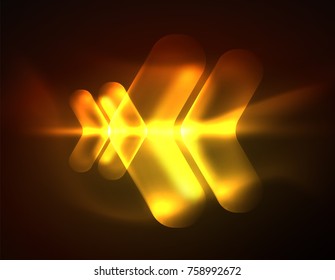 Futuristische Neon leuchtende Pfeile Techno-Hintergrund, abstrakte 3D-Technologielinien. Transparente Richtungsformen auf Farbhintergrund. Geometrischer, minimaler abstrakter Hintergrund mit Lichteffekten