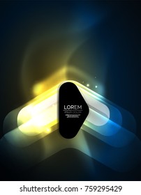 Futuristic neon glowing arrows techno background, abstract 3d technology lines. Transparent direction shapes on color backdrop. Geometric minimal abstract background with light effects