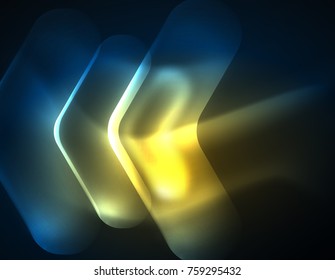 Futuristic neon glowing arrows techno background, abstract 3d technology lines. Transparent direction shapes on color backdrop. Geometric minimal abstract background with light effects
