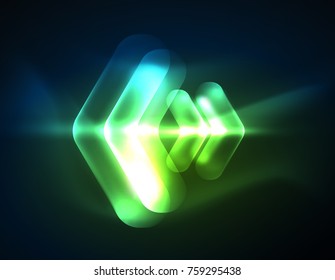Futurista neón brillando flechas de fondo tecno, líneas abstractas de tecnología 3d. Formas de dirección transparentes en el fondo de color. Fondo abstracto geométrico mínimo con efectos de luz