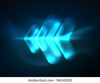 Futurista neón brillando flechas de fondo tecno, líneas abstractas de tecnología 3d. Formas de dirección transparentes en el fondo de color. Fondo abstracto geométrico mínimo con efectos de luz
