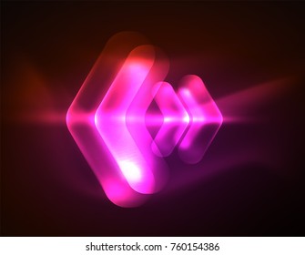 Futuristic neon glowing arrows techno background, abstract 3d technology lines. Transparent direction shapes on color backdrop. Geometric minimal abstract background with light effects