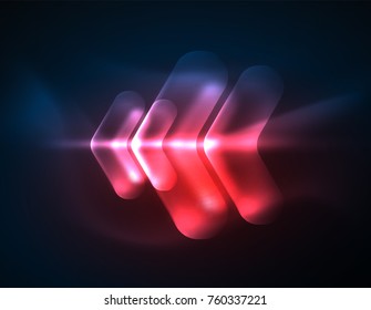 Futurista neón brillando flechas de fondo tecno, líneas abstractas de tecnología 3d. Formas de dirección transparentes en el fondo de color. Fondo abstracto geométrico mínimo con efectos de luz
