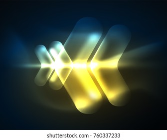Futuristic neon glowing arrows techno background, abstract 3d technology lines. Transparent direction shapes on color backdrop. Geometric minimal abstract background with light effects