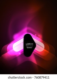 Futuristic neon glowing arrows techno background, abstract 3d technology lines. Transparent direction shapes on color backdrop. Geometric minimal abstract background with light effects