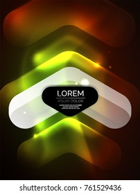 Futuristic neon glowing arrows techno background, abstract 3d technology lines. Transparent direction shapes on color backdrop. Geometric minimal abstract background with light effects