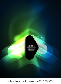 Futuristic neon glowing arrows techno background, abstract 3d technology lines. Transparent direction shapes on color backdrop. Geometric minimal abstract background with light effects