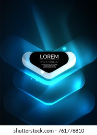 Futuristic neon glowing arrows techno background, abstract 3d technology lines. Transparent direction shapes on color backdrop. Geometric minimal abstract background with light effects