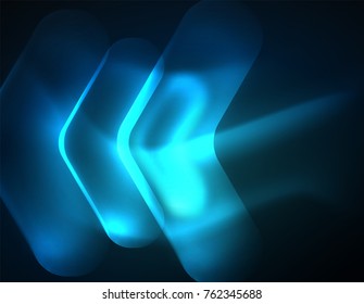 Futuristic neon glowing arrows techno background, abstract 3d technology lines. Transparent direction shapes on color backdrop. Geometric minimal abstract background with light effects