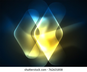 Futurista neón brillando flechas de fondo tecno, líneas abstractas de tecnología 3d. Formas de dirección transparentes en el fondo de color. Fondo abstracto geométrico mínimo con efectos de luz