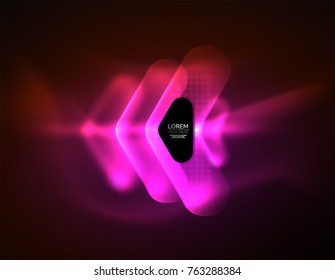 Futuristische Neon leuchtende Pfeile Techno-Hintergrund, abstrakte 3D-Technologielinien. Transparente Richtungsformen auf Farbhintergrund. Geometrischer, minimaler abstrakter Hintergrund mit Lichteffekten