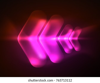 Futuristic neon glowing arrows techno background, abstract 3d technology lines. Transparent direction shapes on color backdrop. Geometric minimal abstract background with light effects
