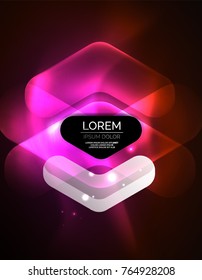 Futuristic neon glowing arrows techno background, abstract 3d technology lines. Transparent direction shapes on color backdrop. Geometric minimal abstract background with light effects