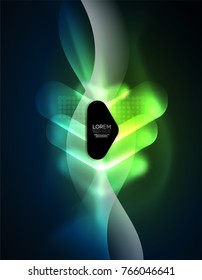 Futurista neón brillando flechas de fondo tecno, líneas abstractas de tecnología 3d. Formas de dirección transparentes en el fondo de color. Fondo abstracto geométrico mínimo con efectos de luz