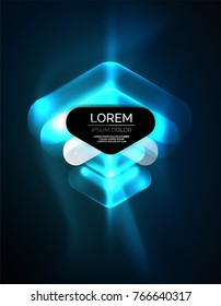 Futurista neón brillando flechas de fondo tecno, líneas abstractas de tecnología 3d. Formas de dirección transparentes en el fondo de color. Fondo abstracto geométrico mínimo con efectos de luz