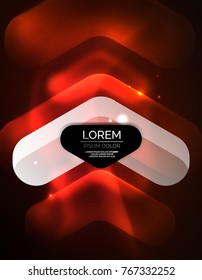 Futuristic neon glowing arrows techno background, abstract 3d technology lines. Transparent direction shapes on color backdrop. Geometric minimal abstract background with light effects