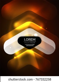Futuristic neon glowing arrows techno background, abstract 3d technology lines. Transparent direction shapes on color backdrop. Geometric minimal abstract background with light effects