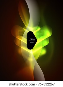 Futurista neón brillando flechas de fondo tecno, líneas abstractas de tecnología 3d. Formas de dirección transparentes en el fondo de color. Fondo abstracto geométrico mínimo con efectos de luz